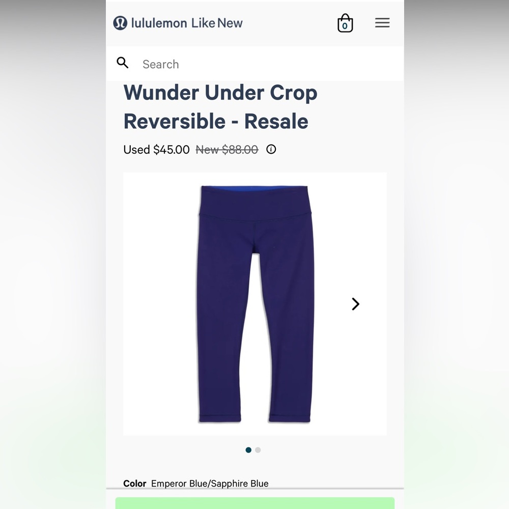 Lululemon Wunder Under Crop Reversible - Cyan & Navy Blue. Size 4